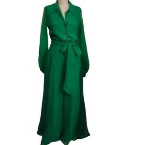 Lilli Diamond Green Chiffon Top and Palazzo Pant 2 Pc Outfit Set Vintage S